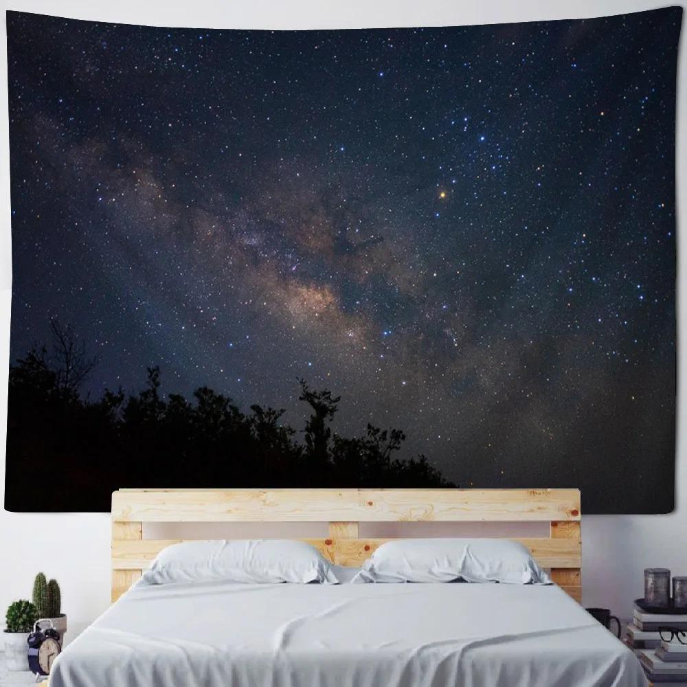 Background poster starry sky oil painting tapestry forest night fabric mural bohemian hippie home decoration wall hanging cloth