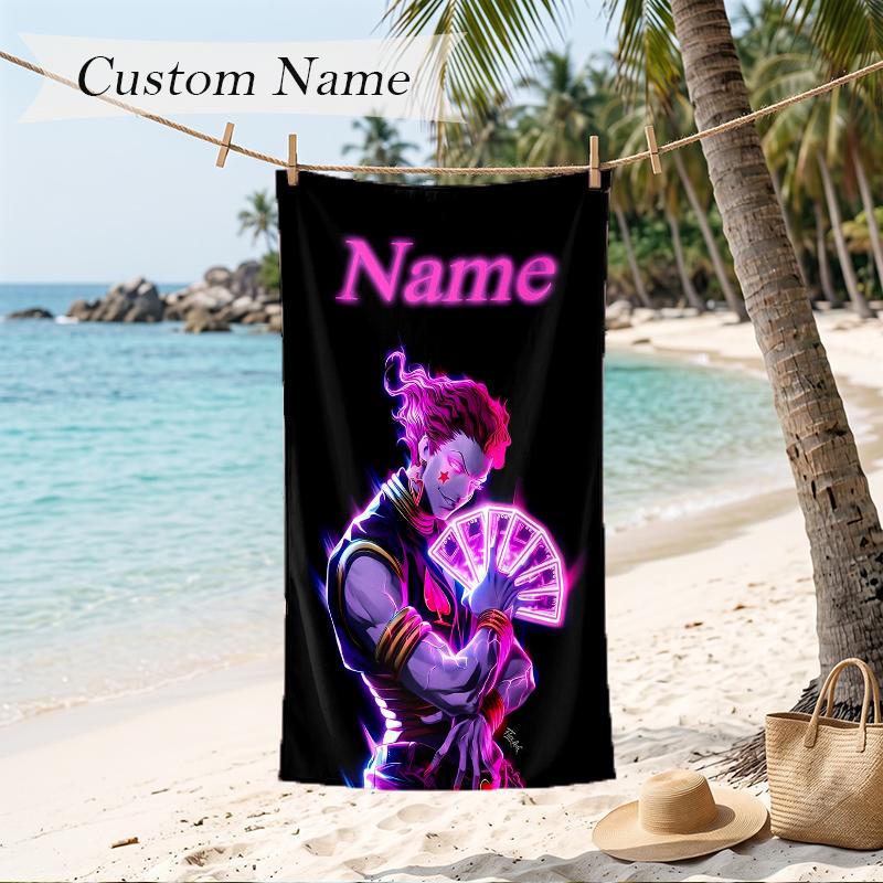 Hisoka Custom Name Printed Beach Towel Personalized Soft Towel For Swimming Beach Travel