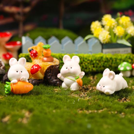 Mini Rabbit Figurine Easter Resin Bunny Miniature Figures Tiny Animal Fairy Garden Ornament for Micro Landscapes Potted Plants Dollhouse Cake