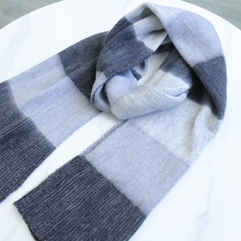 

Трехцветный вязаный шарф в корейском стиле: Женский толстый зимний шарф-манишка чёрный/белый