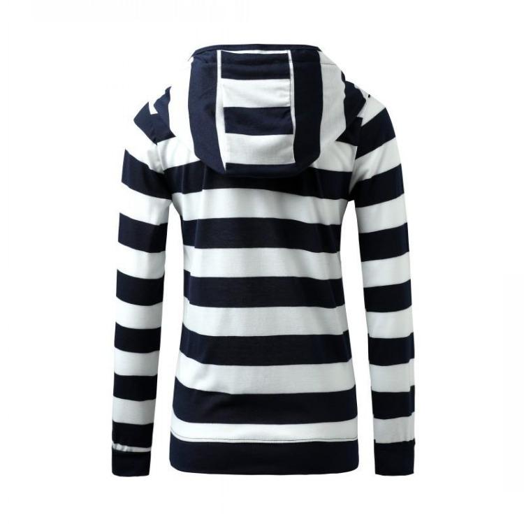 Striped Hooded Sweatshirt for Women Long Sleeve with Pocket and Zipper Drawstring