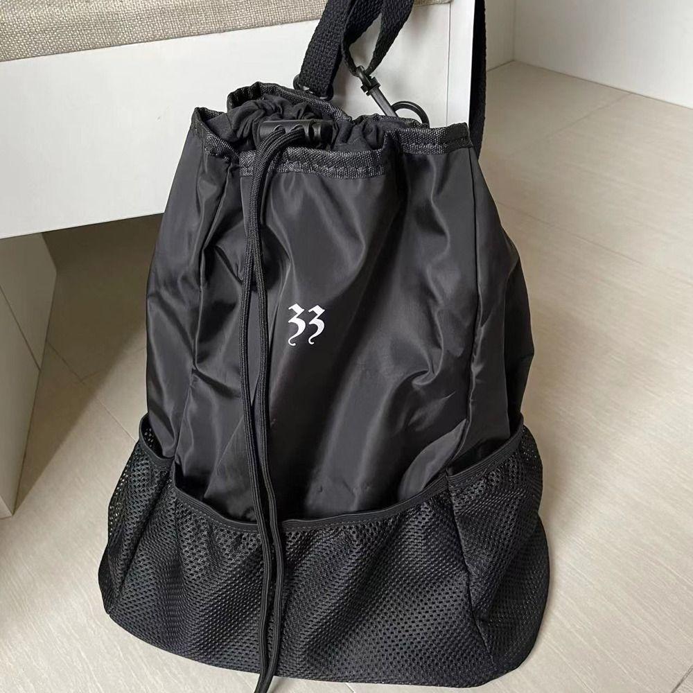 Lightweight Drawstring Mesh Backpack Large Capacity Solid Color Knapsack Pleated   Hiking