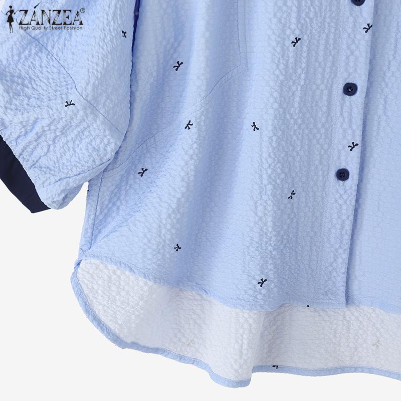 ZANZEA Women Casual Round Neck Summer 3/4 Sleeve Loose Print Blouse