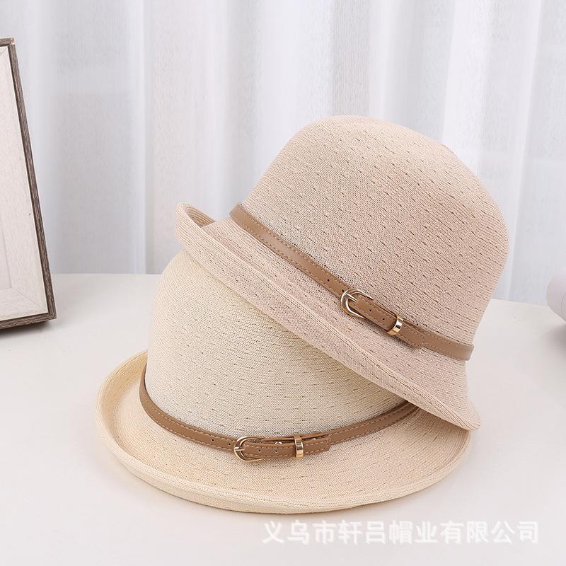 Hat sunscreen hat summer women's versatile sun hat dome basin hat new foreign leather buckle foldable bucket hat