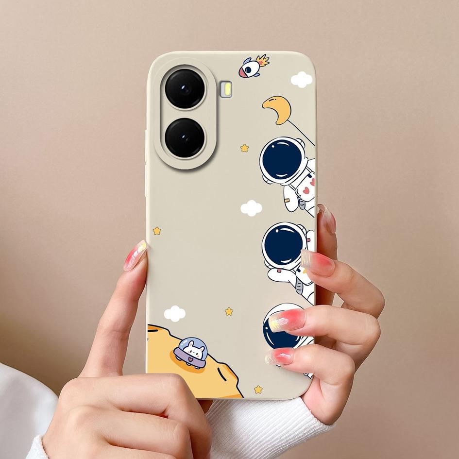 Krásný kreslený kryt s astronauty na telefon pro redmi 10 11 12 13 14C 14R měkký čtvercový tekutý silikonový protiskluzový kryt pro redmi 10 11 12 13 14C 14R