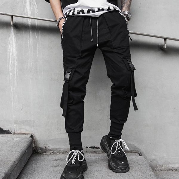 Summer Hip Hop Joggers Harem Pants Multi-pocket Ribbons Man Sweatpants Streetwear Casual Mens Pants