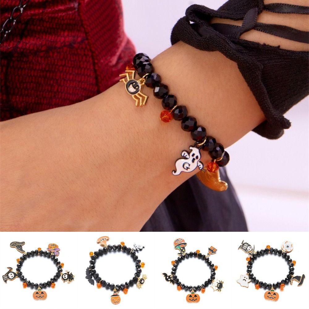 Zinc Zinc Zinc Alloy Pumpkin Pendant Bracelets Resin Crystal Beaded Bracelet Halloween Hand Chain  Gifts