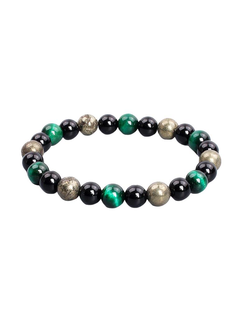 Triple Protection Natural Stone Beads Bracelet Tiger's Eye for Courage Obsidian for Grounding & Pyrite for Wealth Health Jewelry