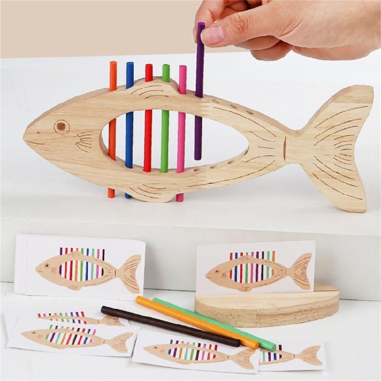 Fine Motor Training Wooden Fishbone Toy With Method Color Recognition Activity For Preschool Learning And Play