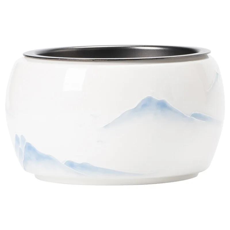 

Hand Painted Mountain Tea Wash Porcelain Bowl For Tea Basin Set White Tea Ware Cup Pen Wash Tea Ceremony Utensils Jianshui Trays 300 ml