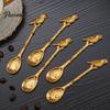 Portable Spoons for Food Photography Vintage Carved Coffee Spoon, Flower/Dragonfly/Bird/Starfish Topper, Zinc Alloy Decorative Tableware Breakfast