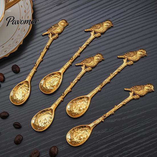 Portable Spoons for Food Photography Vintage Carved Coffee Spoon, Flower/Dragonfly/Bird/Starfish Topper, Zinc Alloy Decorative Tableware Breakfast