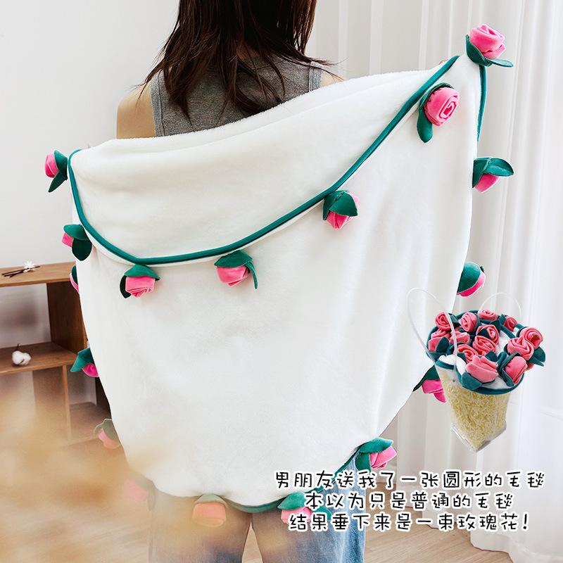 Simulated Rose Blanket Valentine Qixi Mother's Day Practical Gift Bouquet Round Blanket Finished Gift for Friend Wife Couple