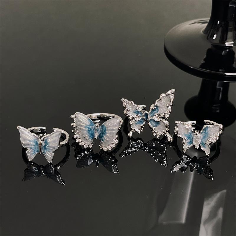 Schmetterlingstanz-Serie Farbverlauf Blaues Licht Luxus Hoher Sinn Offener Ring Schmetterling Nischendesign Persönlichkeit Faltring Frauen