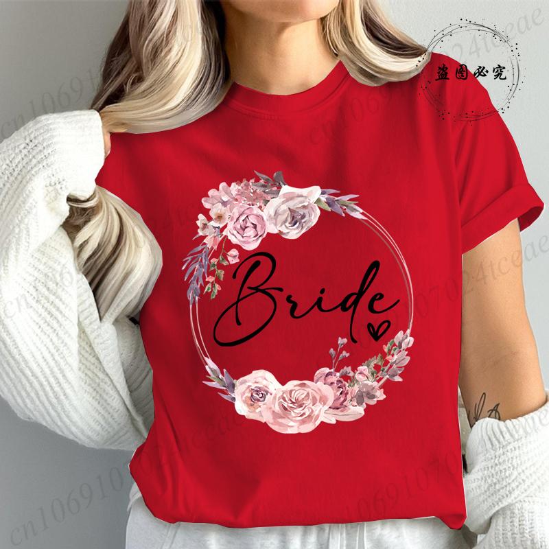 Bachelorette Party Print Bridal TShirt Short Sleeve Tshirt Casual Bridesmaid Tops Womens Clothing Fashion Casual TShirt T02