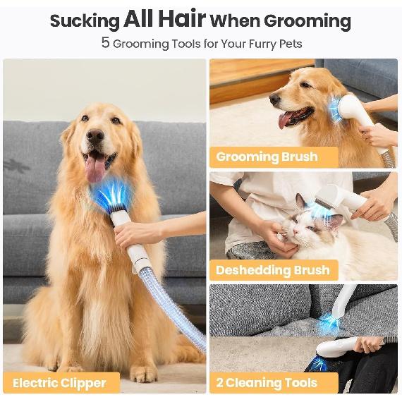 Sada vysavače na stříhání psů, 13 kPa silnější sání 99,9 % vysavač na srst zvířat pro línání s 5 profesionálními nástroji na stříhání, 1,5 l kelímek na stříhání chlupů psů a koček