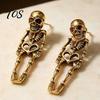 Hypoallergenic Punk Skeleton Jewelry 2Pcs Earrings for Women, Gothic Alloy Drop Earrings, Trendy Grunge Style Skull Dangle Halloween Party &