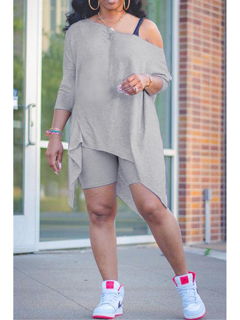 

VK2012 Модный комплект из двух частей для ночного клуба с асимметричным верхом на одно плечо и облегающим низом. 2XL серый