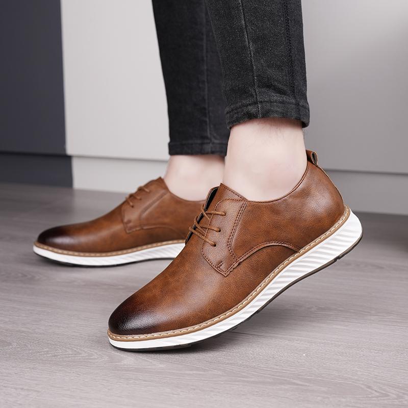 Fashion Lace up casual men's leather shoes Comfortable gentleman style Classic Black Brown shoes adults Comfortable and versatile
