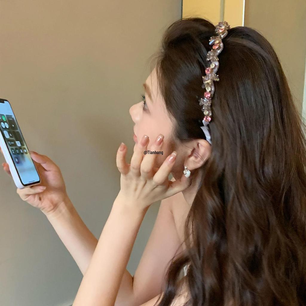 Korean Rhinestone Wave Headband with Teeth - Non-slip, High Skull Top Hair Clip