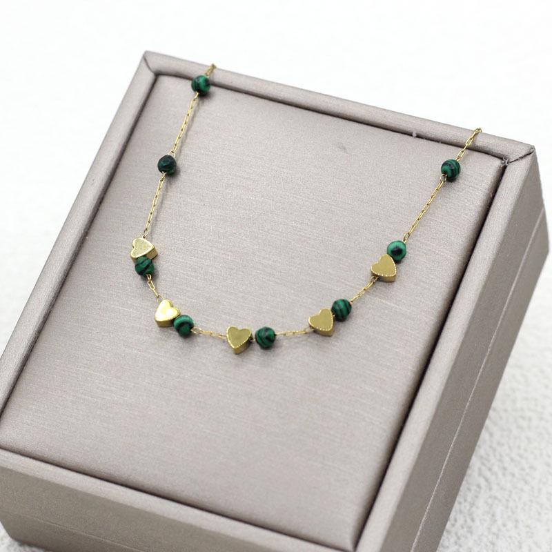 Romantic Heart Malachite Gold Stainless Steel Women's Bracelet: Simple, Fresh, Elegant Style