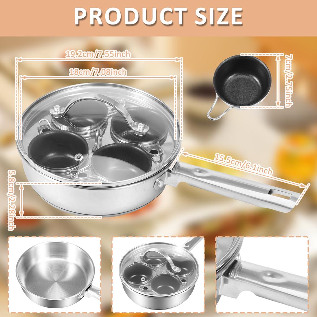 Stainless steel multi-purpose household egg steamer with 6 small cups and multifunctional soup pot suitable for making hot food