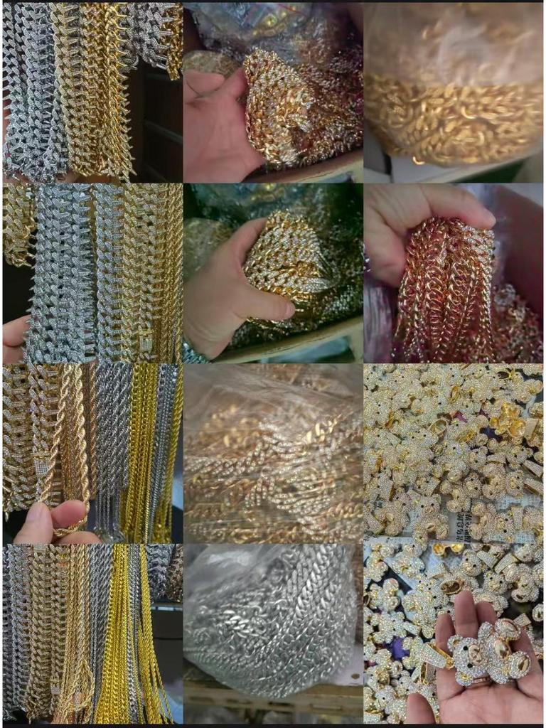 New Men's Square Glass Cuban Chain Bracelet & Necklace - Hip-Hop Style Cross-Border Alloy Accessories