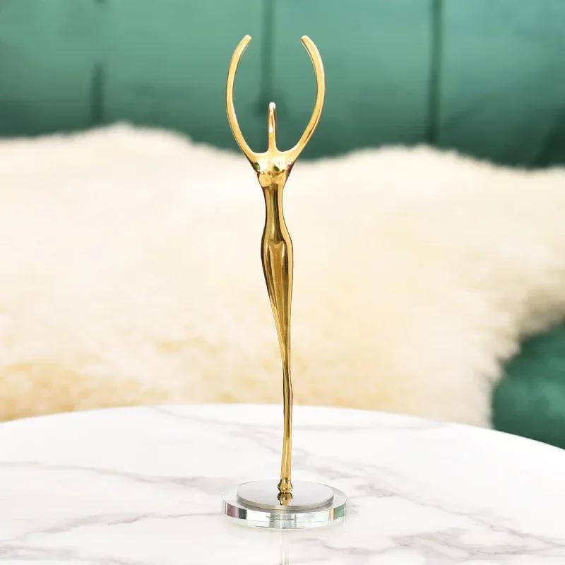 European Pure Copper Golden Ballerina Figurine - Modern Desktop Sculpture, Elegant Home Decor & Exquisite Craft Ornament