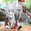Skilled Warrior Wolf  Pattern Print Yoga Outfit for Women Fashion Workout Leggings Fitness Sports Casual Yoga Set Sports Suit