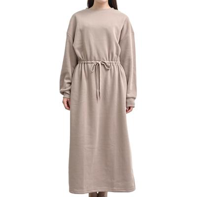 FashionBerry Maxi Dress with Drawstring Greyish Size Warm and Maternity and Women's Long-Sleeved Design, Beige, M, Comfortable, Loungewear, Friendly,