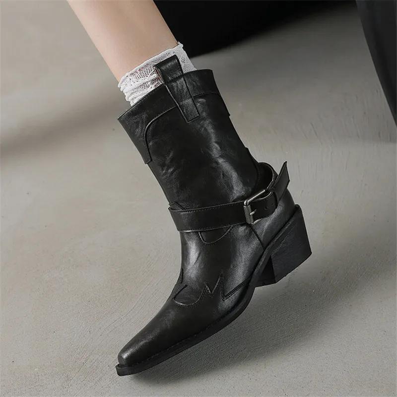 Fashion New Autumn Winter Split Leather Women Boots Fashion High Heels Square Toe Shoes for Women Short Boots Women Mujer Western Boots