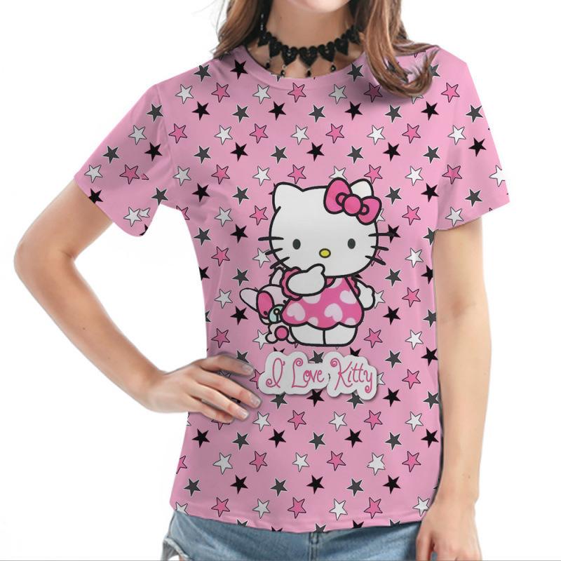 

Женский топ с круглым вырезом и принтом мультяшной кошки KT, популярная 3D цифровая печать 3437 3XL