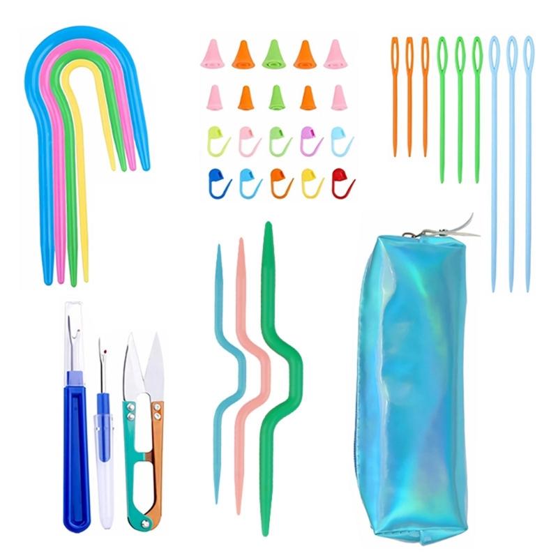 Colorful Knitting Crochet Hook Needle Clips Weaving Tools Kits with Storage Bag for Knit Scarf Sweater Sock DIY Knitting