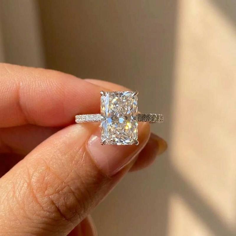 

925 Sterling Copper Simple and Elegant Rectangle Cut CZ Rings for Women Luxury Engagement Wedding Bridal Accessories Zircon 7 мідний