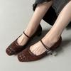 2025 Autumn New Retro Square Head Woven Light Mouth Single Shoes with Medium Heel Thick Heel Mary Jane Shoes Fashion Shoes Women