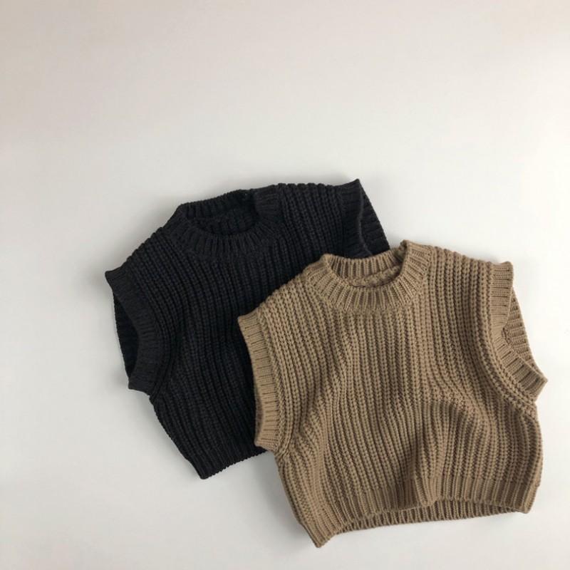 Winter Kids Sleeveless Vest Solid Color Pullover Toddler Boys Girls Brown Sweater