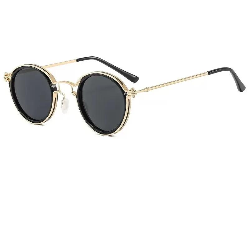 Classic Retro Round Frame Sunglasses Business-Style Luxury Metal-Frame Eyewear For Men And Women Fashionable Driving Sunglasses