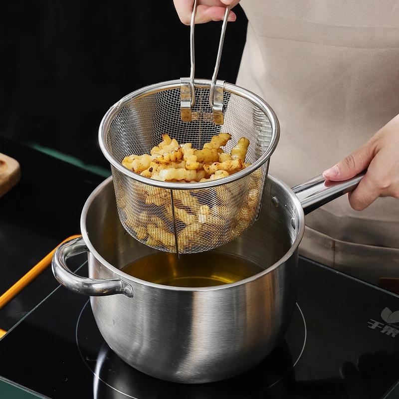 French Fries Basket Stainless Steel Fry Baskets With Handle Deep Fryer Strainer Blanching Basket Deep Fryer Skimmer For Kitche