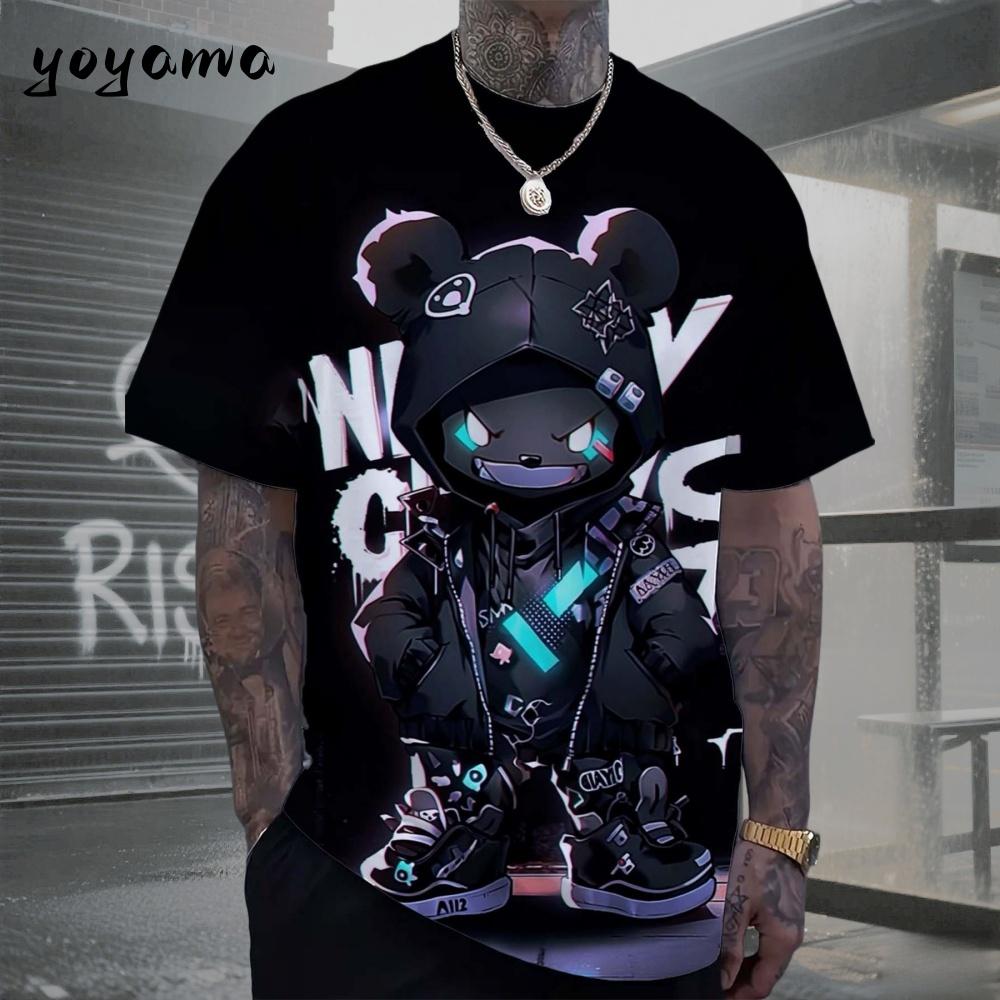 T-shirt da uomo Hip Hop con motivo Orso Stampa 3D Abbigliamento da uomo Estate Nuova Streetwear T-shirt Unisex Oversize Harajuku Abbigliamento da uomo