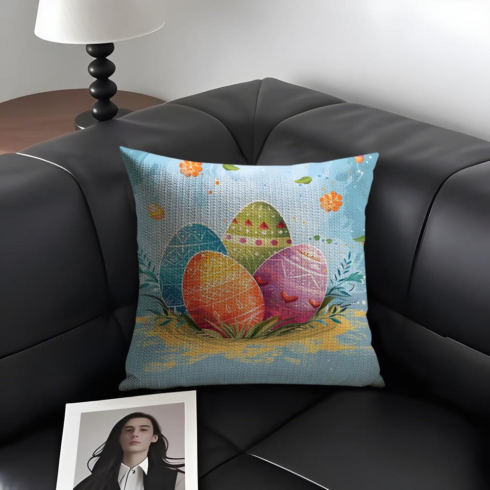 Easter Hot Cushion Cover Natural Linen Organic Fabric DoubleSided Printing Sofa Home Decor Gift Pillow Case