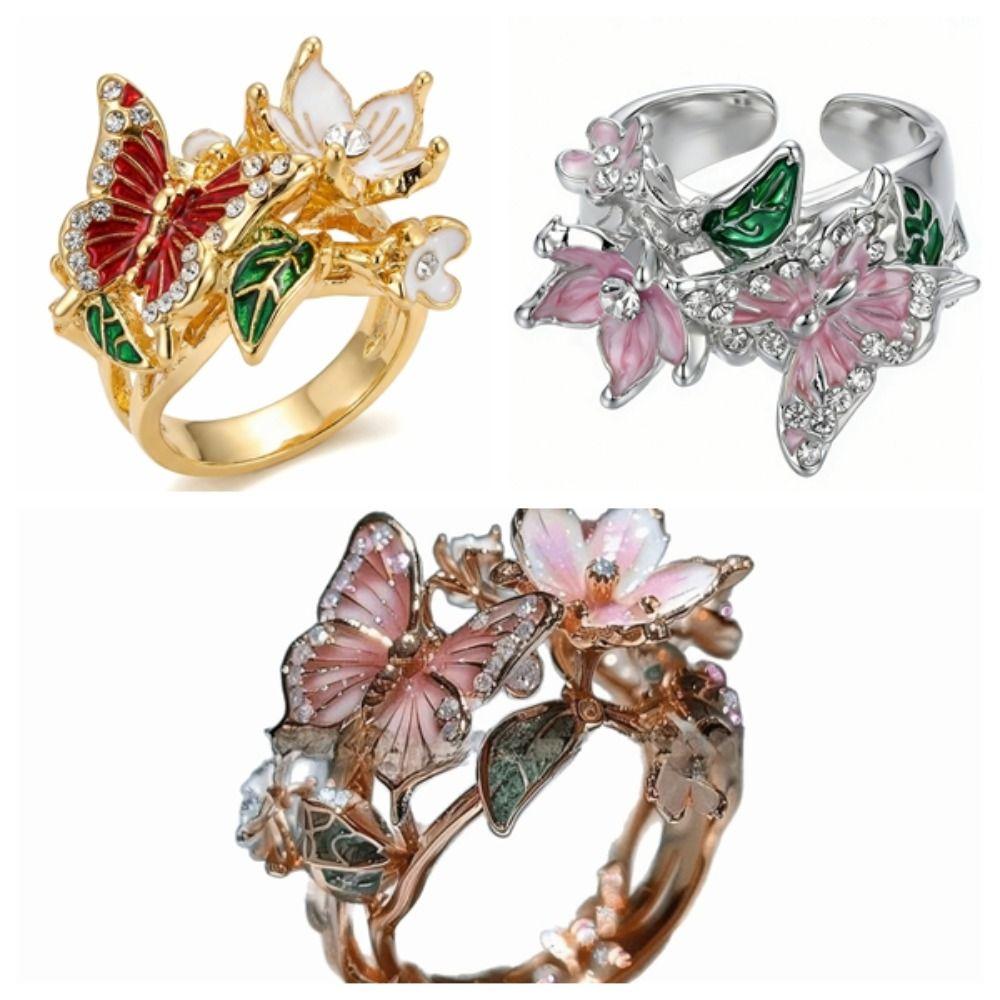Oil Dripping Butterfly Ring Elegant Finger Jewelry Sweet Opening Finger Ring Ladies Jewelry