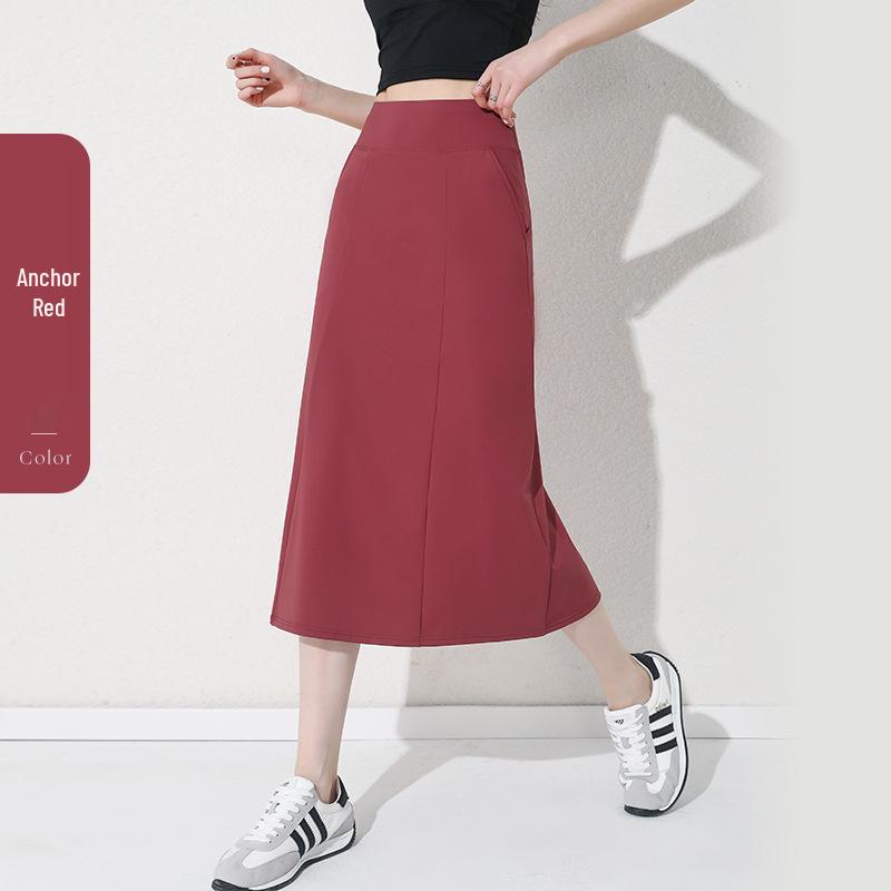 

2025 Spring & Autumn Women s High Waist A-Line Skirt: Versatile, Slimming, Mid-Length with Sporty Slit for Yoga & Casual Wear XL