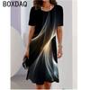 Fashion 3D Colorful Line Stripe Gradient Printed Dress Casual O-Neck Short Sleeve Loose A-Line Dress Oversized Women Clothing
