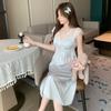 New sexy pajamas women's Ice Ribbon chest pad summer French lace nightdress medium and long loungewear can be crossed