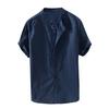 Men's Baggy Cotton Linen Solid Short Sleeve Button Retro T Shirts Tops Blouse