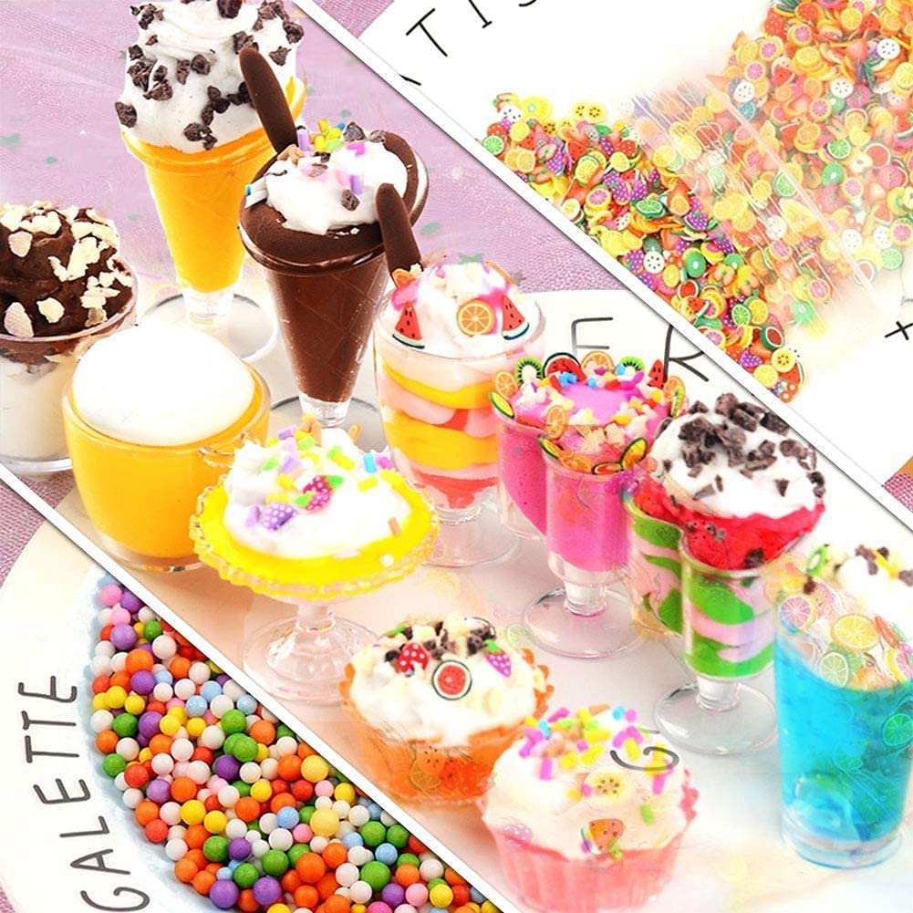 Slime Kit Crystal Clay DIY Set Toys Handmade Tools Fishbowl Beads Fruit Slices Colorful Foam Confetti Contains 24 Pieces Fluffy Crystal Clay Slime for