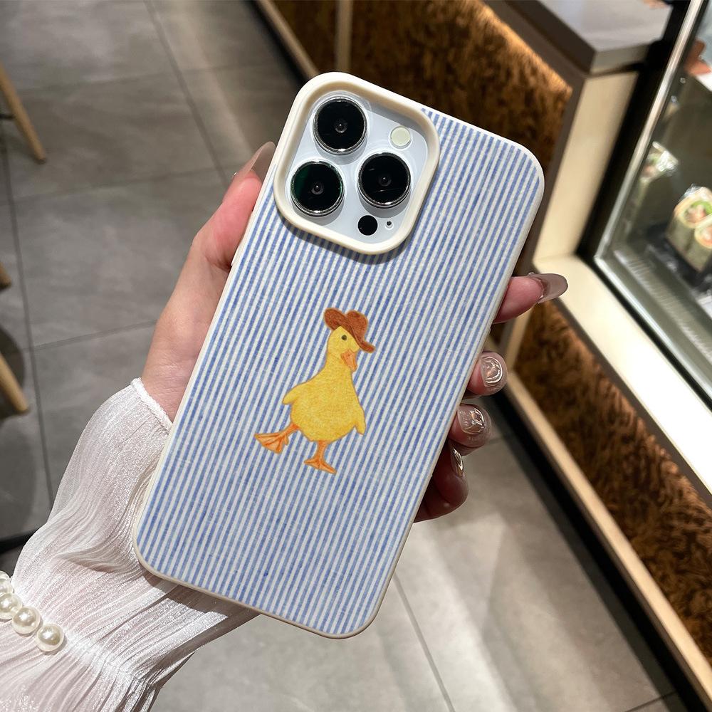 Striped Yellow Duck Mobile Phone Case Is Suitable for iPhone11Pro Apple 11 All-inclusive Anti-drop Protective Case and Non-slip.