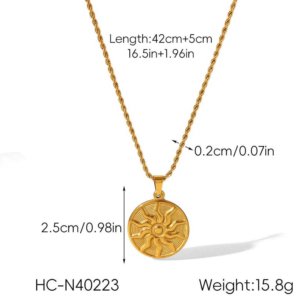 Stainless Steel Sun Heart Pendant Necklace with Diamond Inlay, White Shell Titanium Steel Necklace, Light Luxury Niche Jewelry