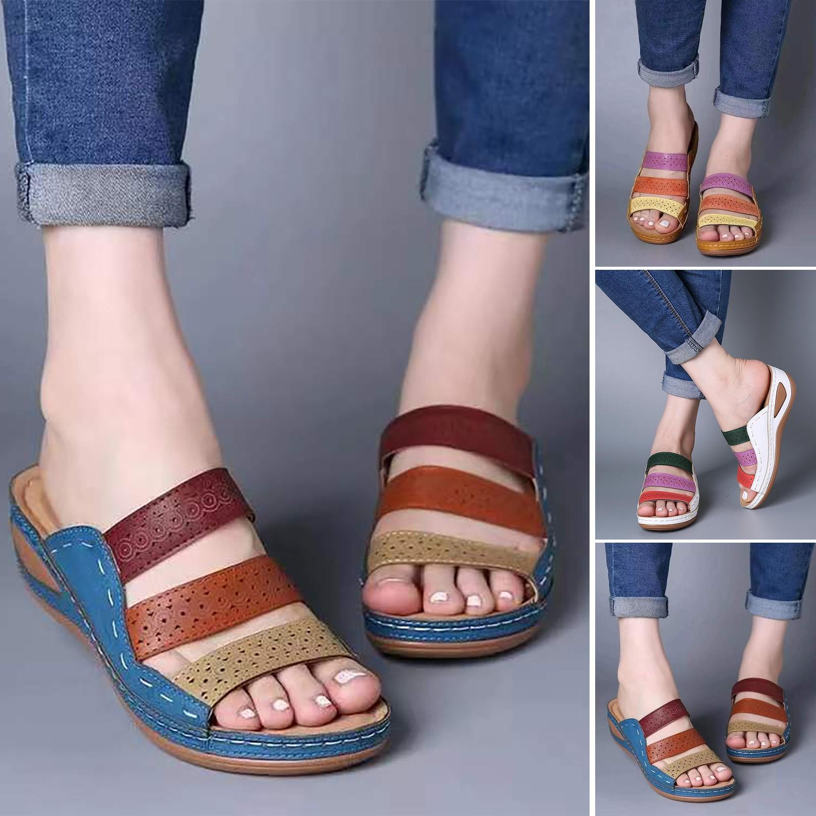 

Женские модные повседневные тапочки на танкетке с цветочным принтом на платформе Уличная обувь