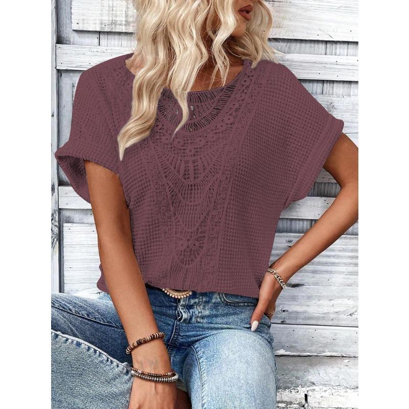 

GMXIA Жіночі модні повсякденні одноколірні блузки та сорочки з коротким рукавом і круглим вирізом XXXXXL фіолетовий